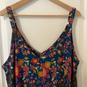 Natural Life Blue Floral Sleeveless Split Leg Dress